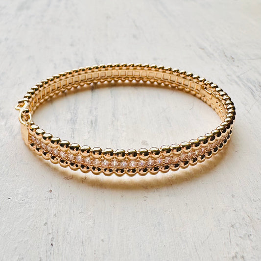 CZ & Gold Dipped Beaded Edge Bangle