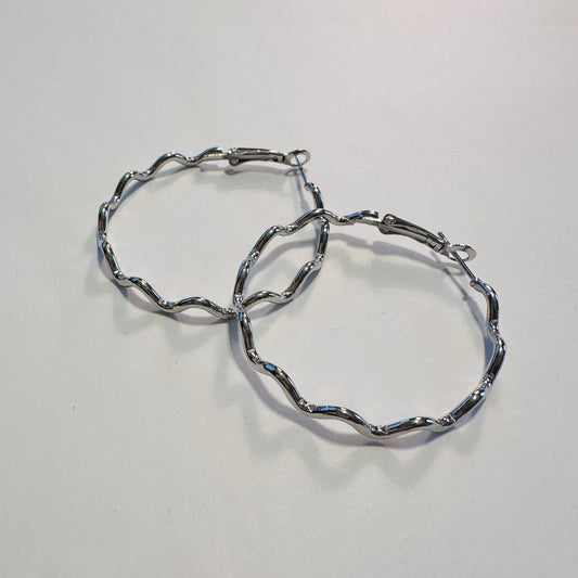 2" Silver Wavy Hoop Earrings