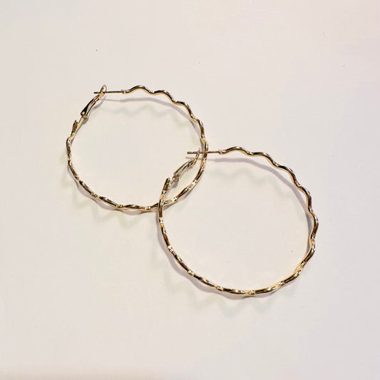 2" Gold Wavy Hoop Earrings