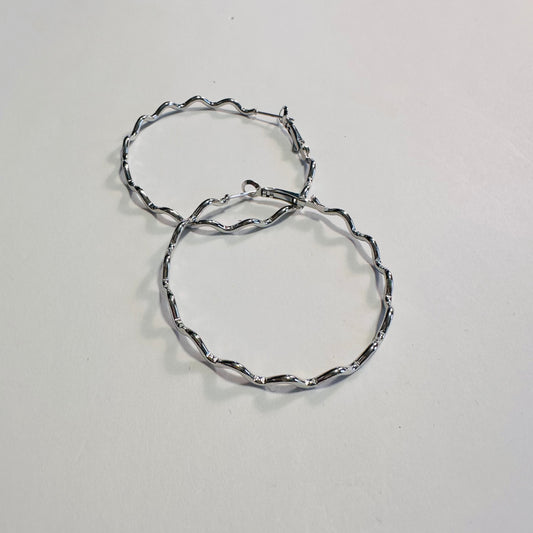 1.5" Silver Wavy Hoop Earrings