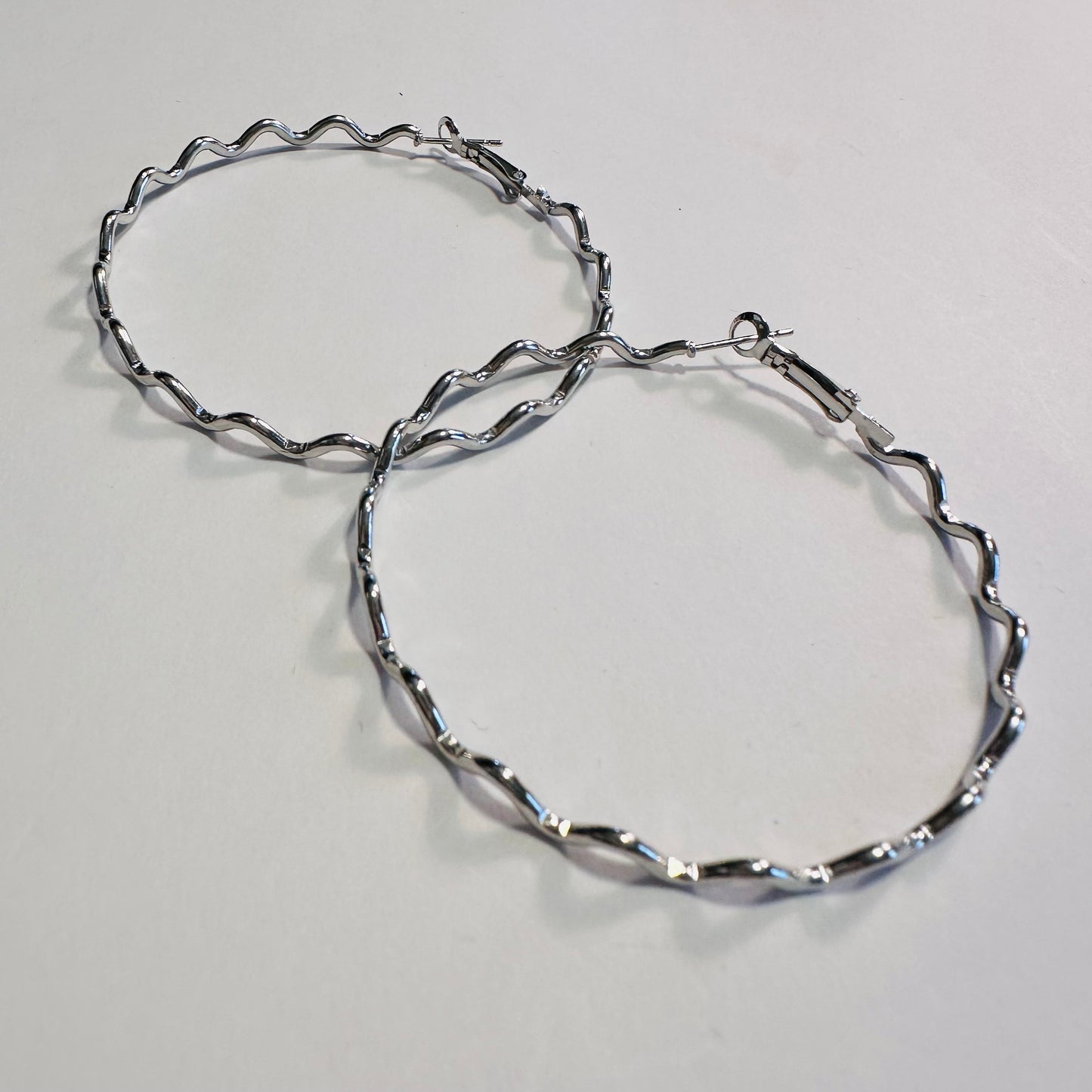 2.25" Silver Wavy Hoop Earrings