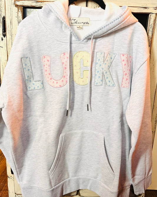 Grey Lucky Floral Applique Hoodie