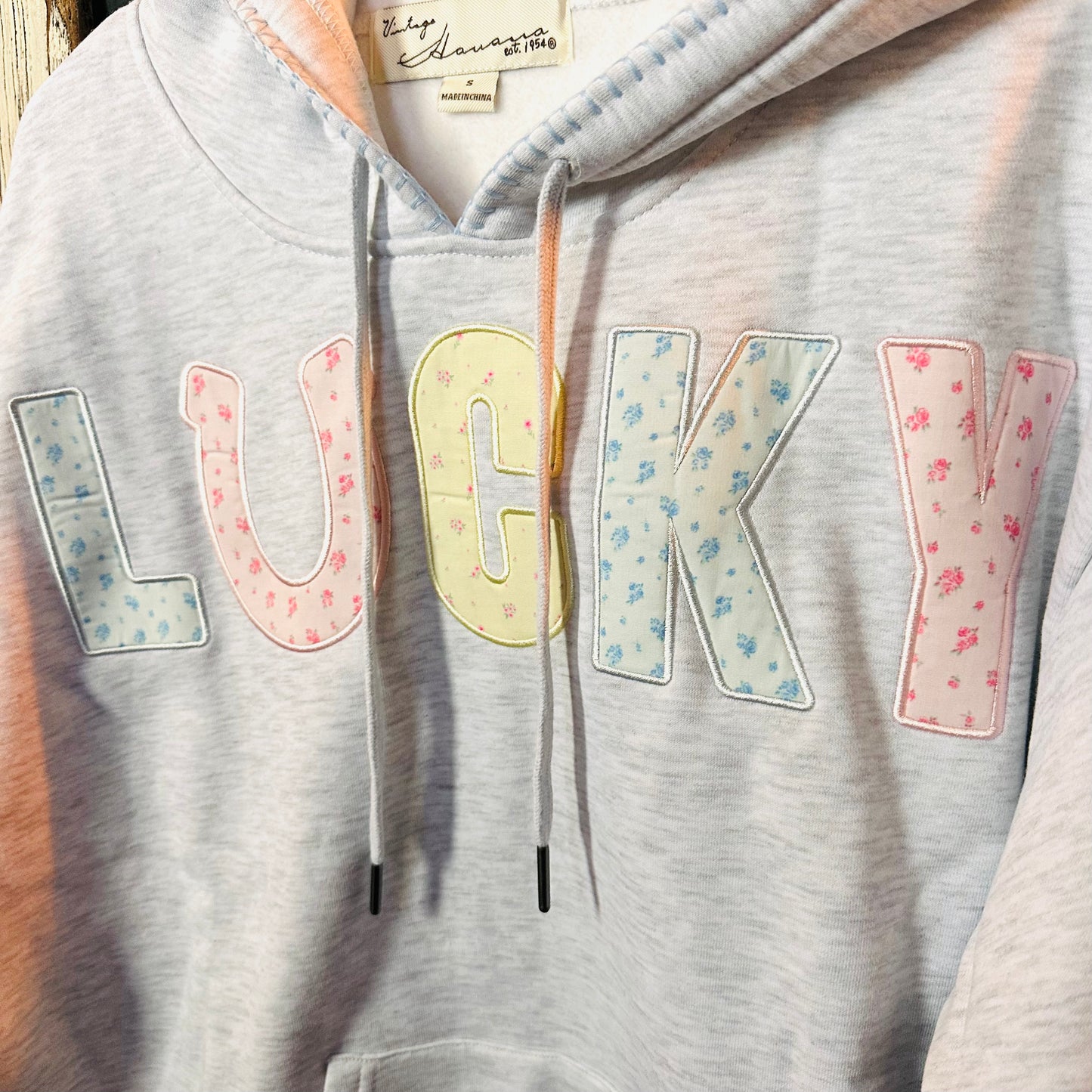 Grey Lucky Floral Applique Hoodie