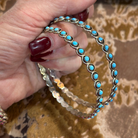 Sterling Silver Dainty Turquoise Stone Bangle