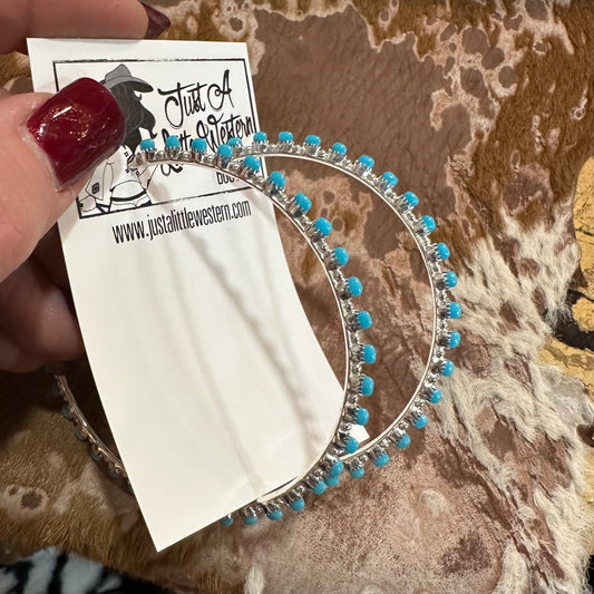 Zuni Large Mini Turquoise Stone Hoops