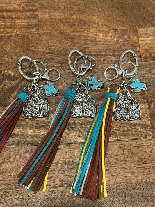 Cattle Tag Initial Leather Tassel Keyring