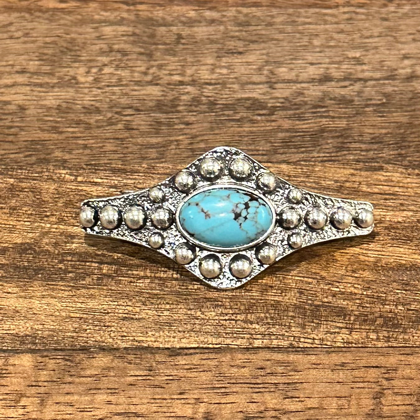 Silver Beaded and Turquoise Stone Barette