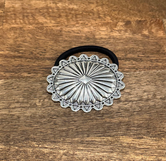Large Silver Concho Hair Tie