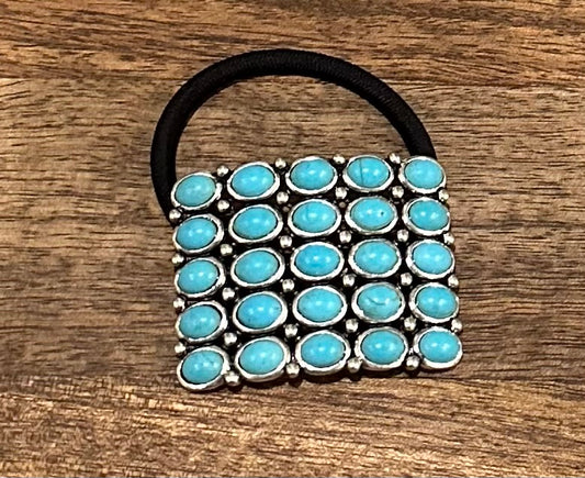 Turquoise Large Square Cluster Hair Tie
