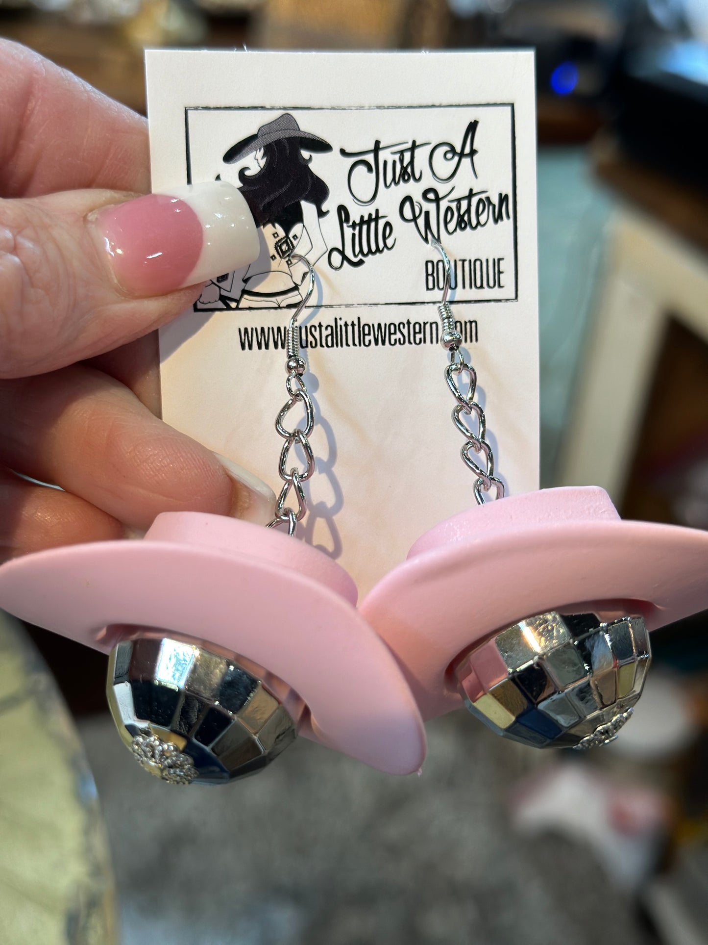 Pink Cowboy Hat Disco Ball Earrings