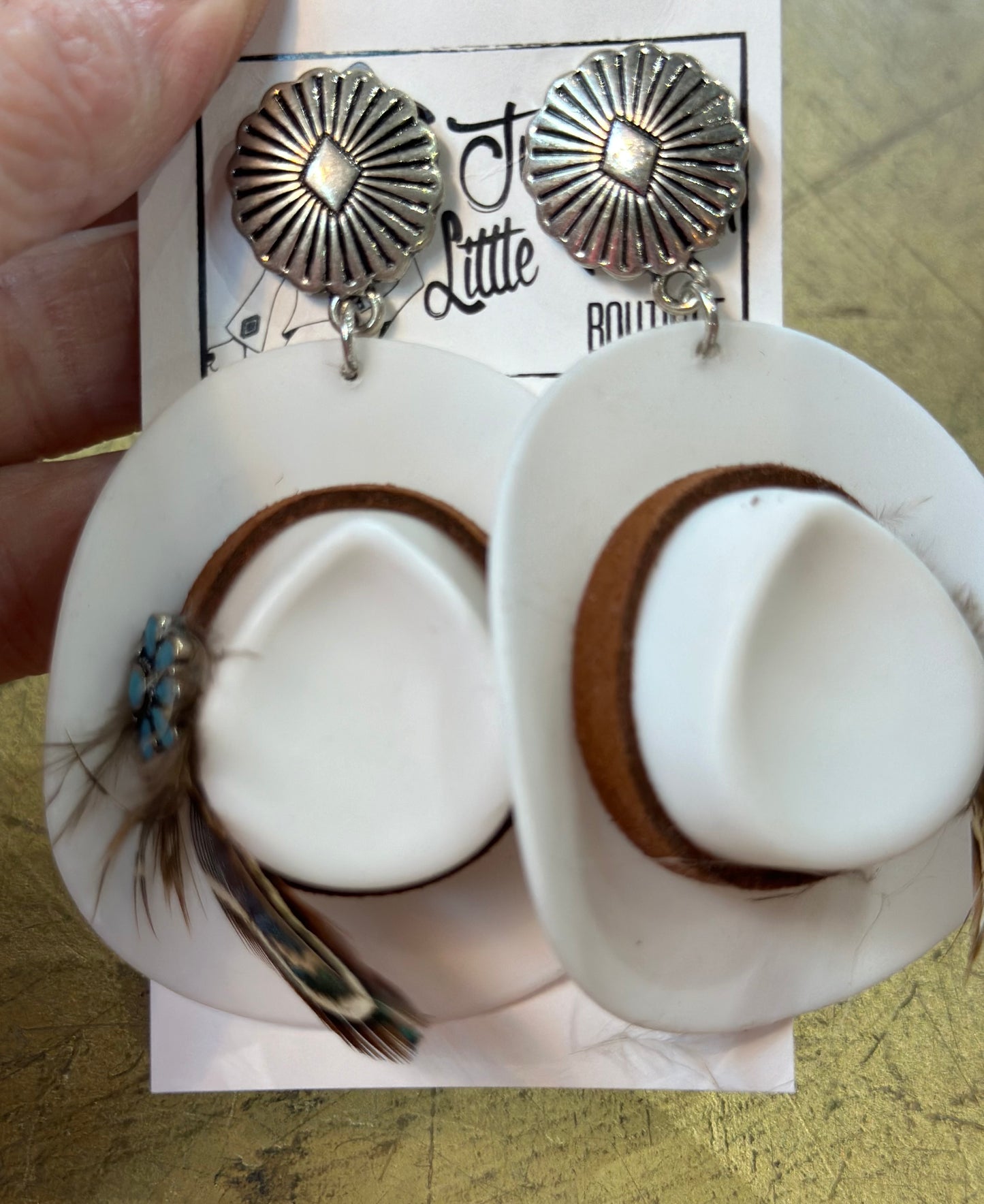 White Cowgirl Hat Earrings