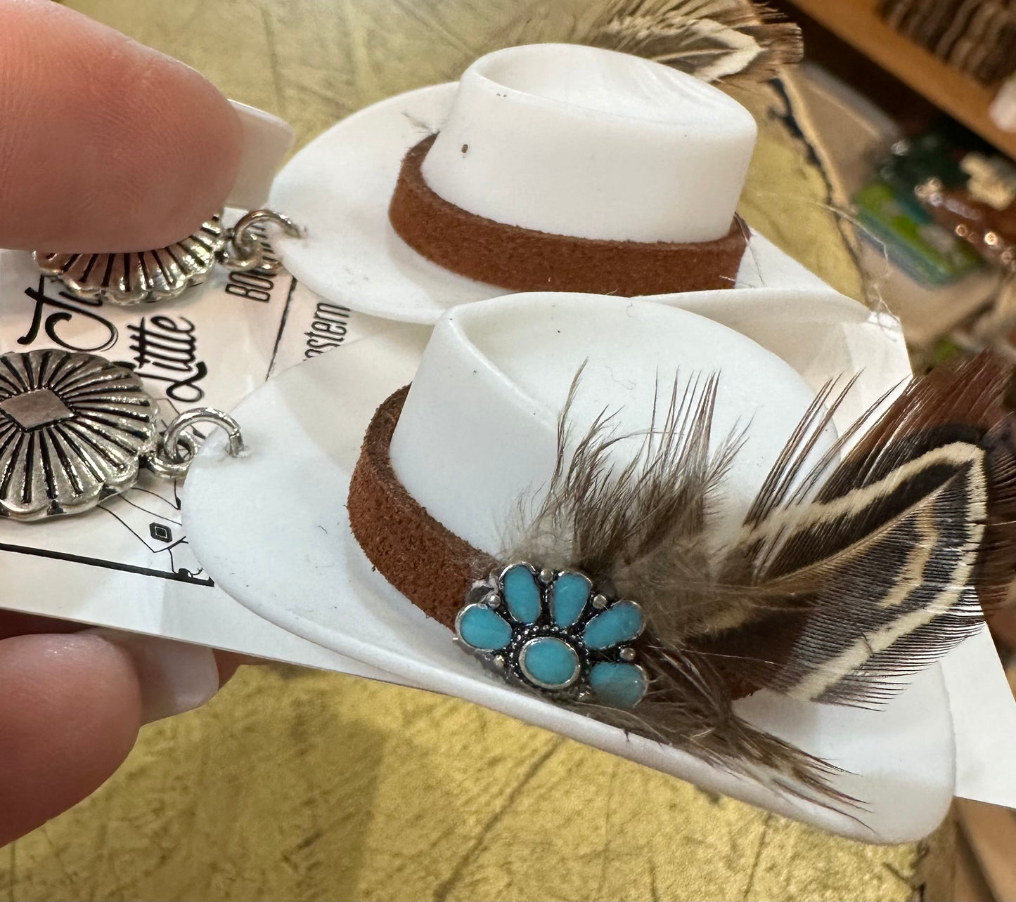 White Cowgirl Hat Earrings