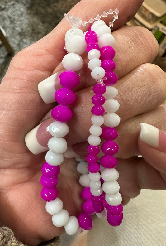 Hot Pink & White Crystal Bracelet Set