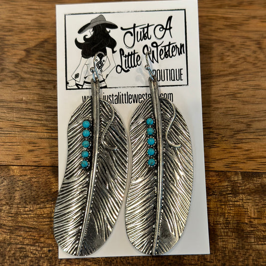 Turquoise Stone Feather Earrings