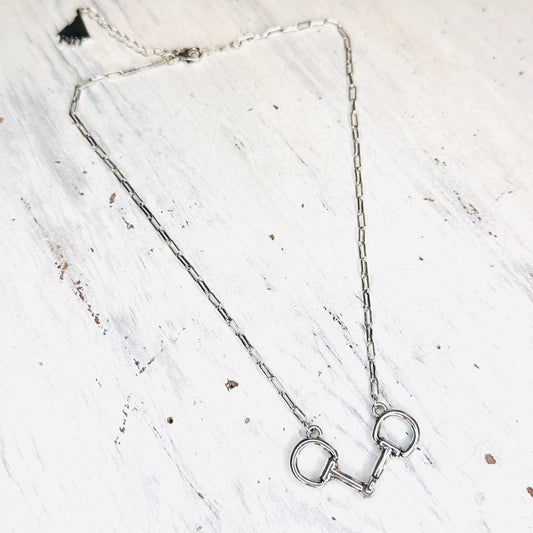 16" Paperclip Chain & Bit Necklace- Silver