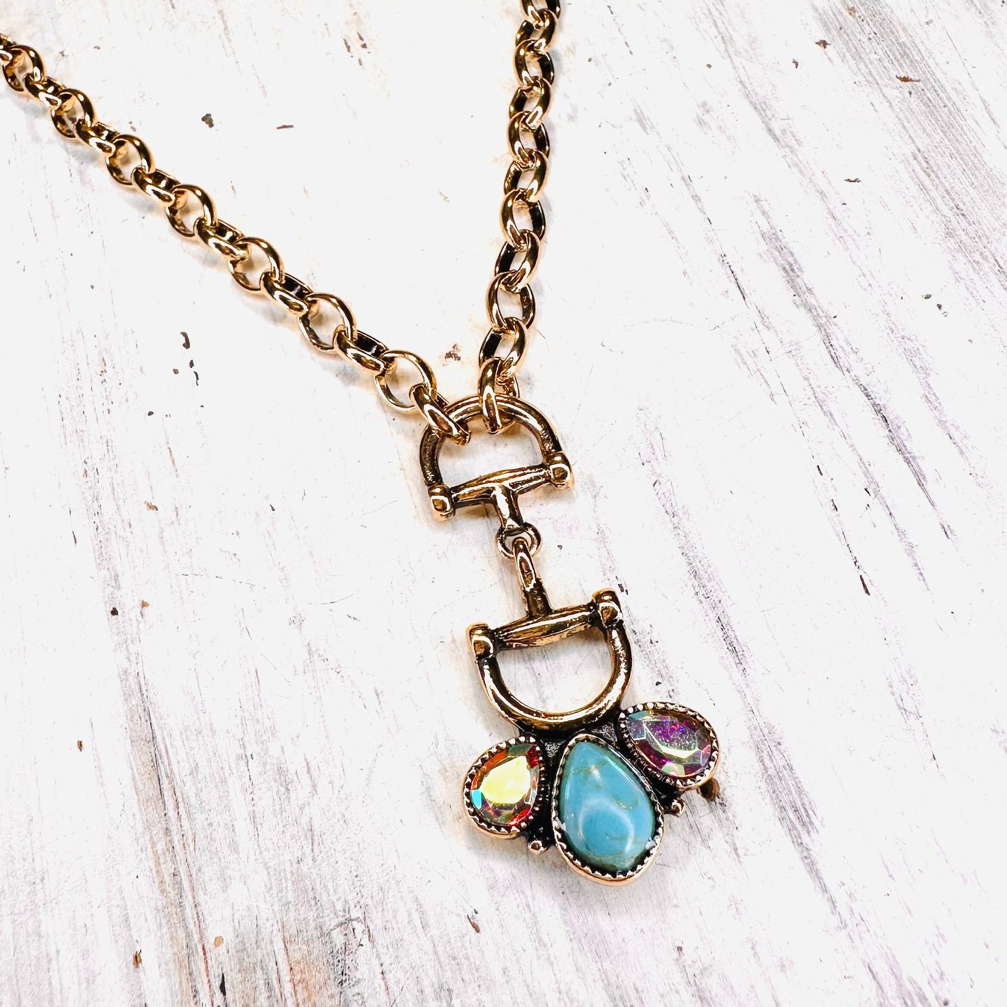 16" Bit & Half Turquoise Flower Drop Pendant Necklace
