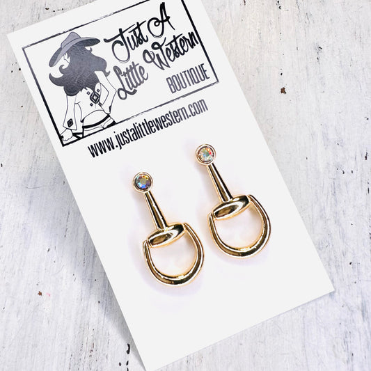 Gold & CZ Half Bit Post Earring