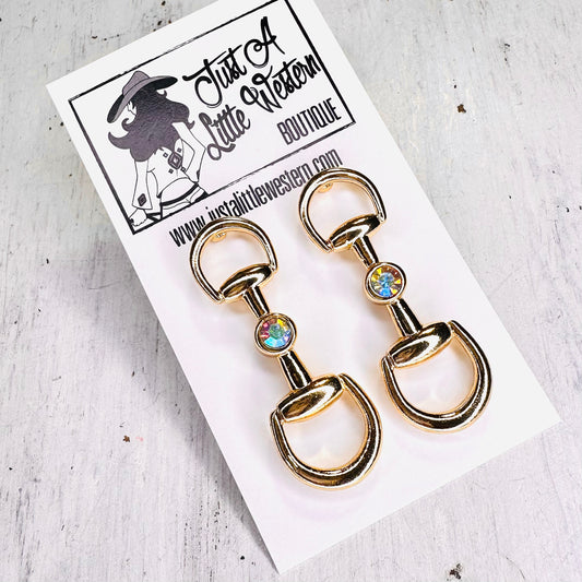 Gold & Iridescent Stone Bit Post Earring