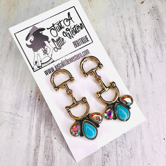 Gold & Turquoise Half Flower Bit Post Earring