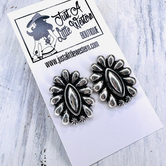 Silver Oval Concho Post Earrings
