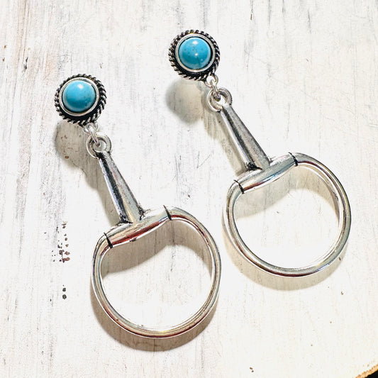 Turquoise Post & Silver Bit Earring