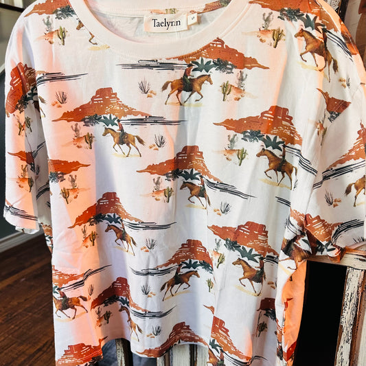 Western Landscape Printed Crop T-Shirt