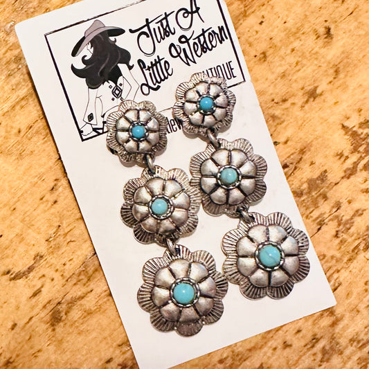 3 Flower Concho & Turquoise Post Earrings