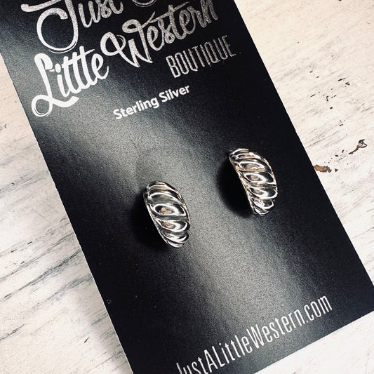 Sterling Small Rope Hoop Post Earrings