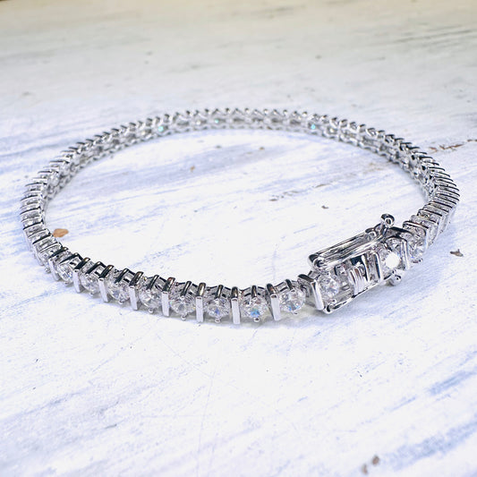 Sterling Round CZ & Bar Link Tennis Bracelet