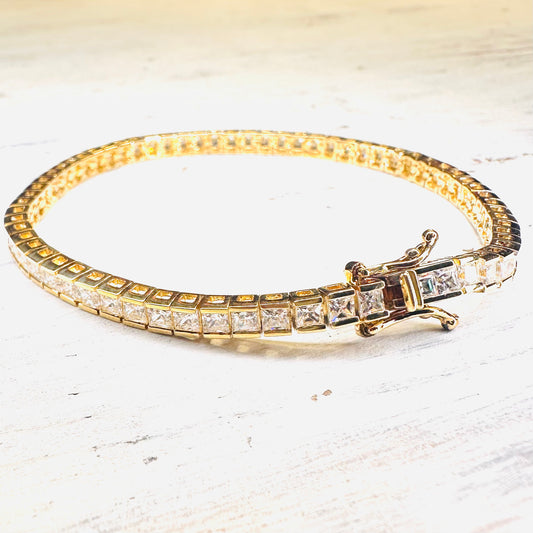 Sterling Gold Plated Square CZ Tennis Bracelet