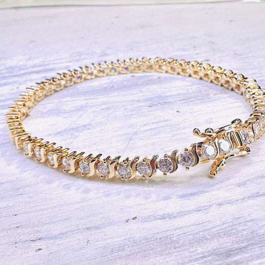 Sterling Gold Plated Round CZ "S" Link Tennis Bracelet