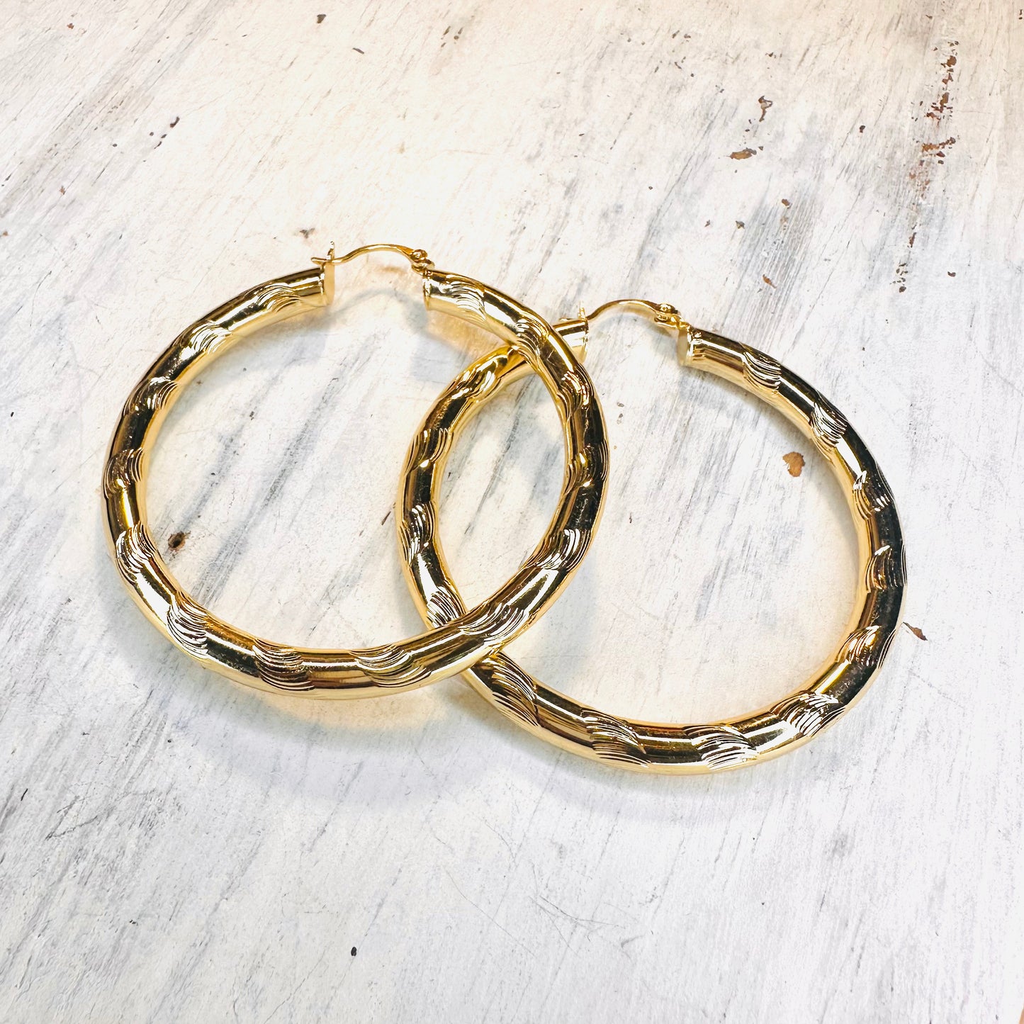 2.25" Textured Gold Hoop Earring