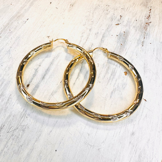 2.25" Textured Gold Hoop Earring