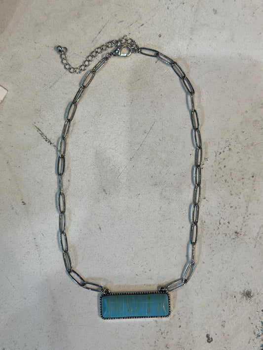Paperclip Chain Turquoise Bar Necklace