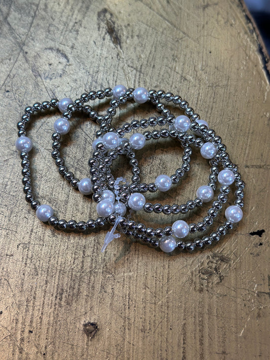 Silver & Pearl Bracelet Set