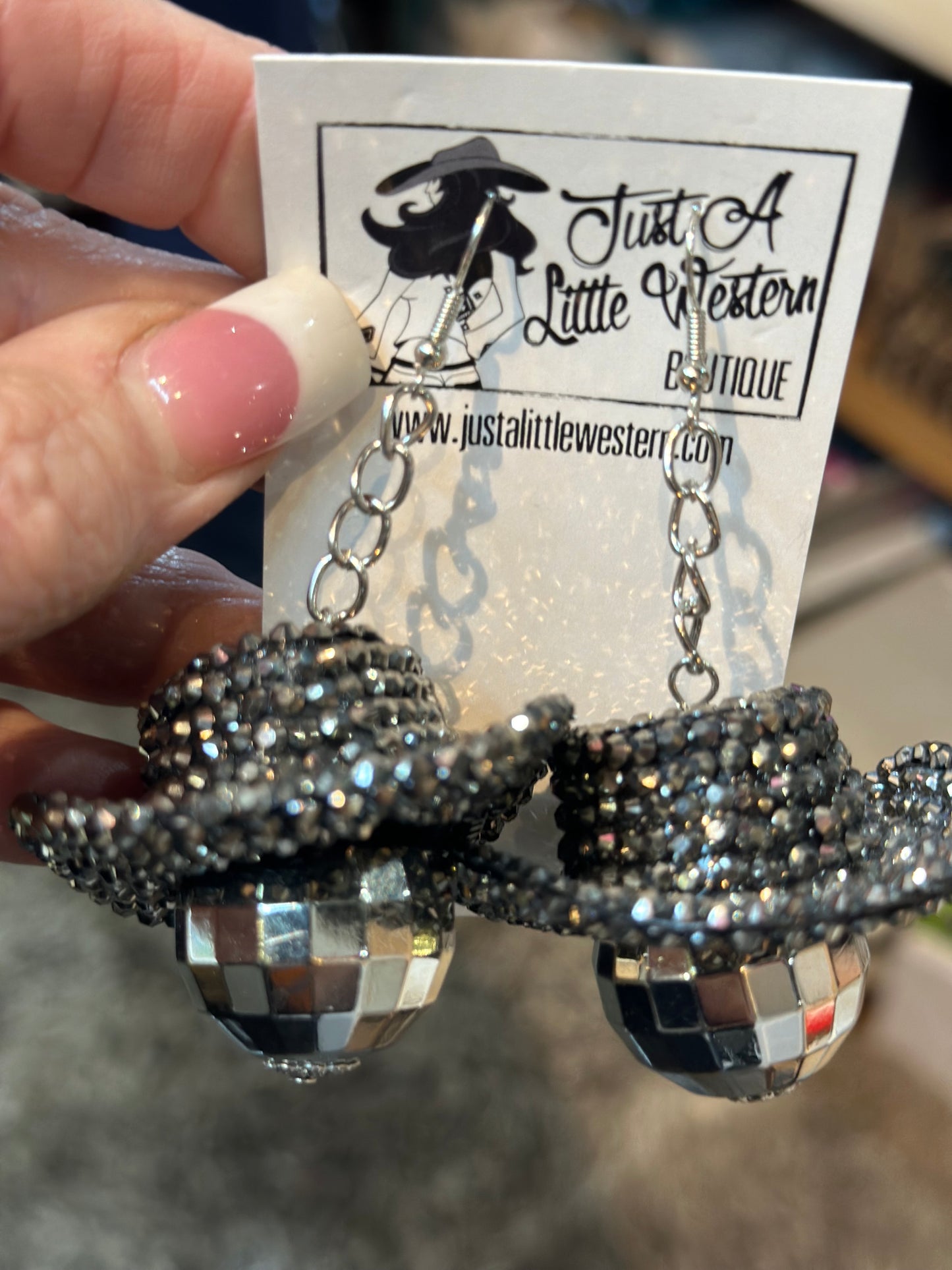Gunmetal Rhinestone Cowgirl Disco Earrings
