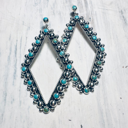 Beaded Sterling & Turquoise Diamond Post Earrings
