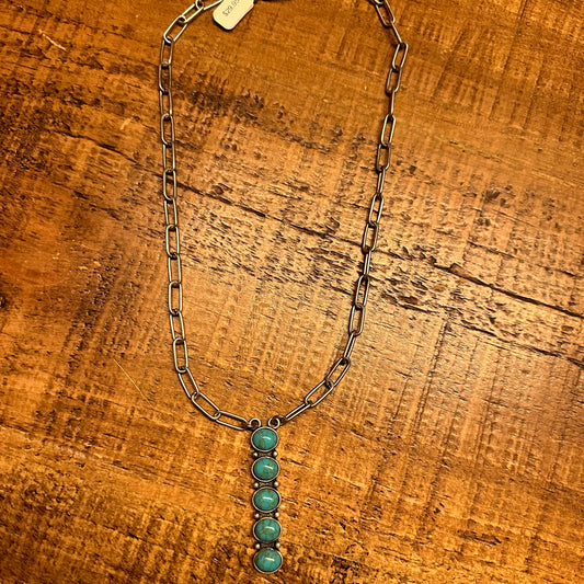 Turquoise Bar Paperclip Necklace