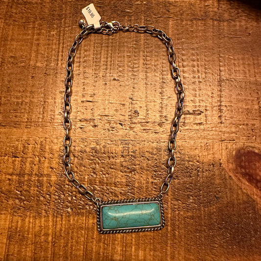 Large Turquoise Bar Chain Necklace