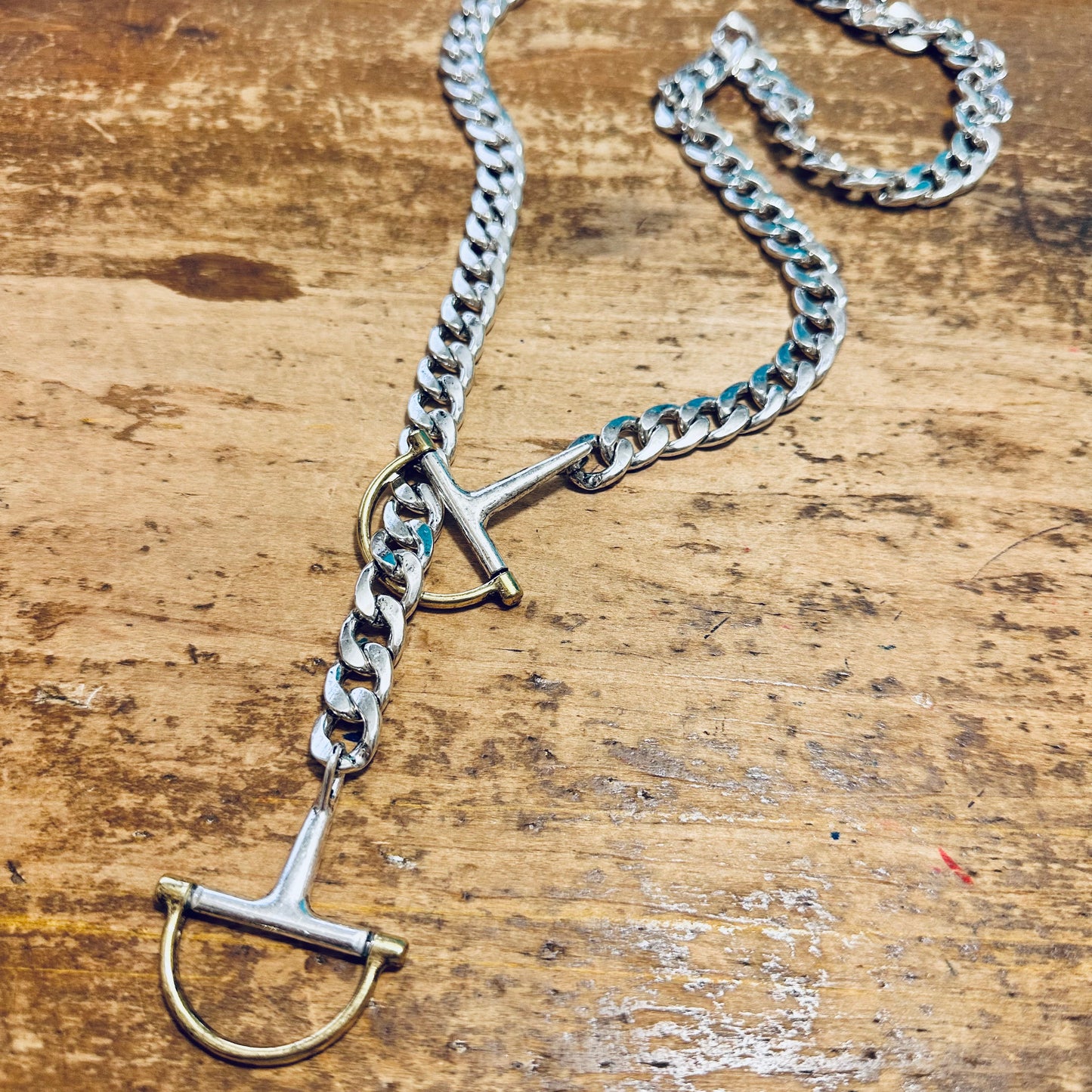 30" Curb Link Necklace with Mixed Metal Toggle Bits