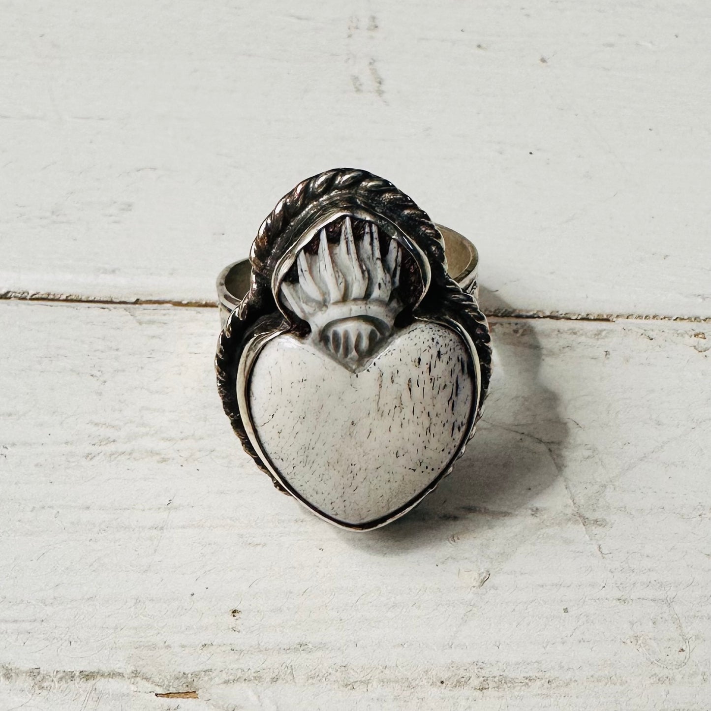 Crown Heart Coin Silver Ring