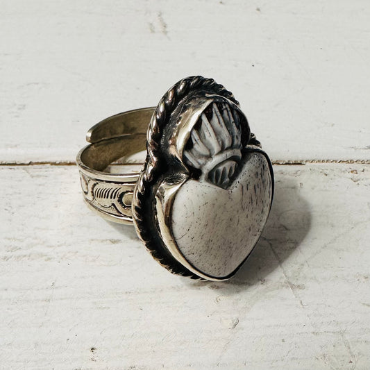 Crown Heart Coin Silver Ring