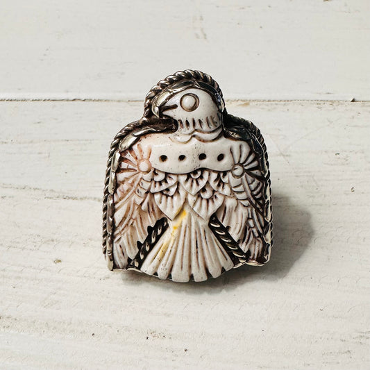 Bone Thunderbird Coin Silver Ring