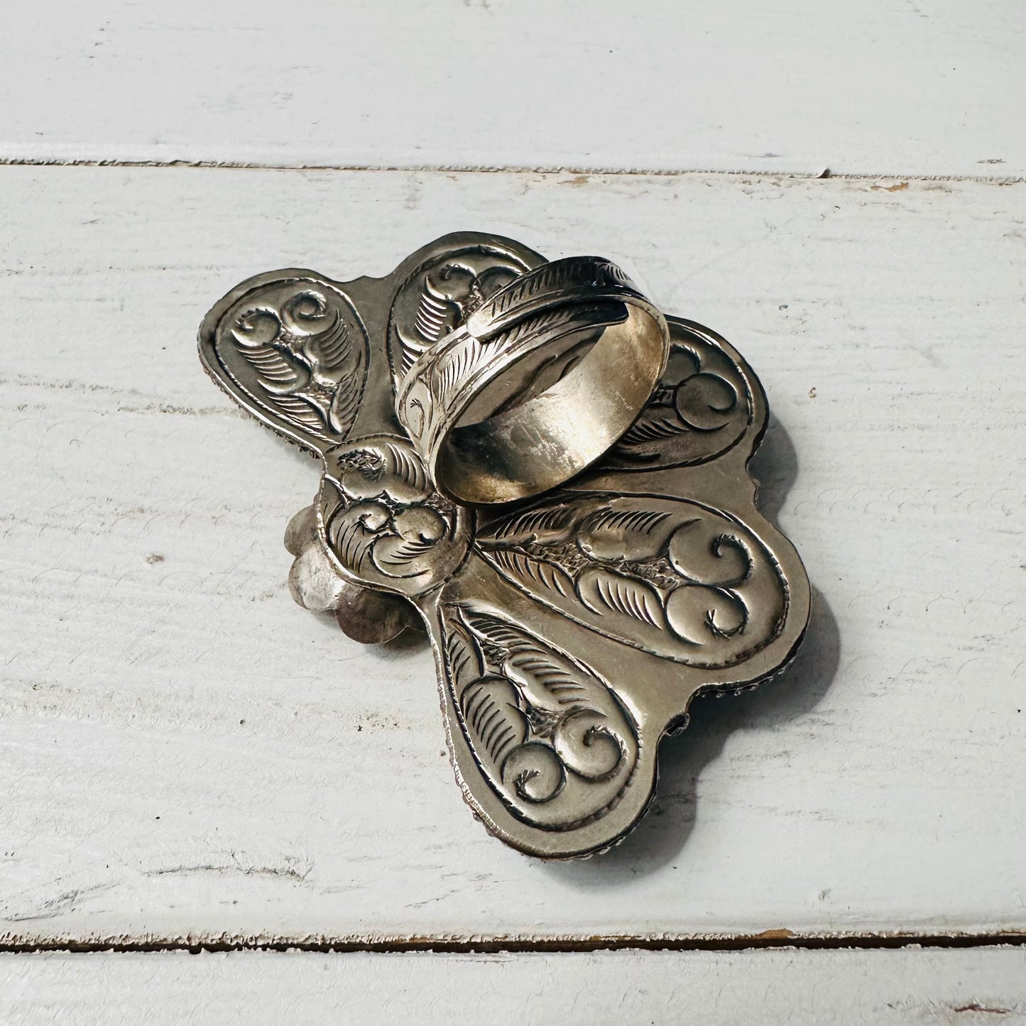 Teardrop Turquoise Stone Half Flower Coin Silver Ring