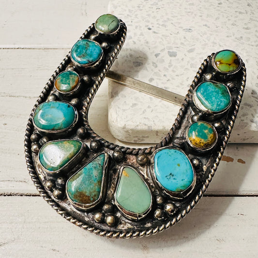 11 Turquoise Stone Coin Silver Belt Buckle
