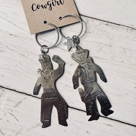Cowboy & Indian Hoop Dangle Earrings