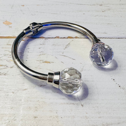 Silver & Clear Bead Hinged Cuff Bracelet