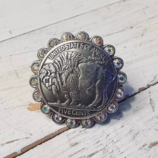 Buffalo & Rhinestone Coin Ring