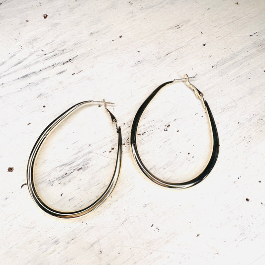 Oval Brushed Gold Hoop Earrings