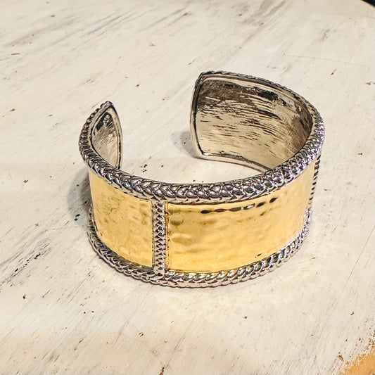 1.25" Wide Mixed Metal Hammered Cuff Bracelet